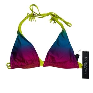 La Blanca Setting Sun Halter Bra Bikini Top Blue Pink Ombre Size 6 New